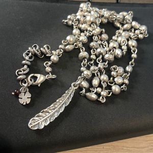 Silver Beaded Lucky Brand Neclace with Feather
